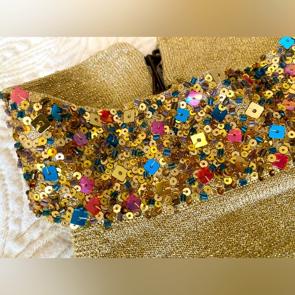VINTAGE Yansi Fugel Gold Lame and sequin collar Metallic Crop Top . - Picture 2 of 11